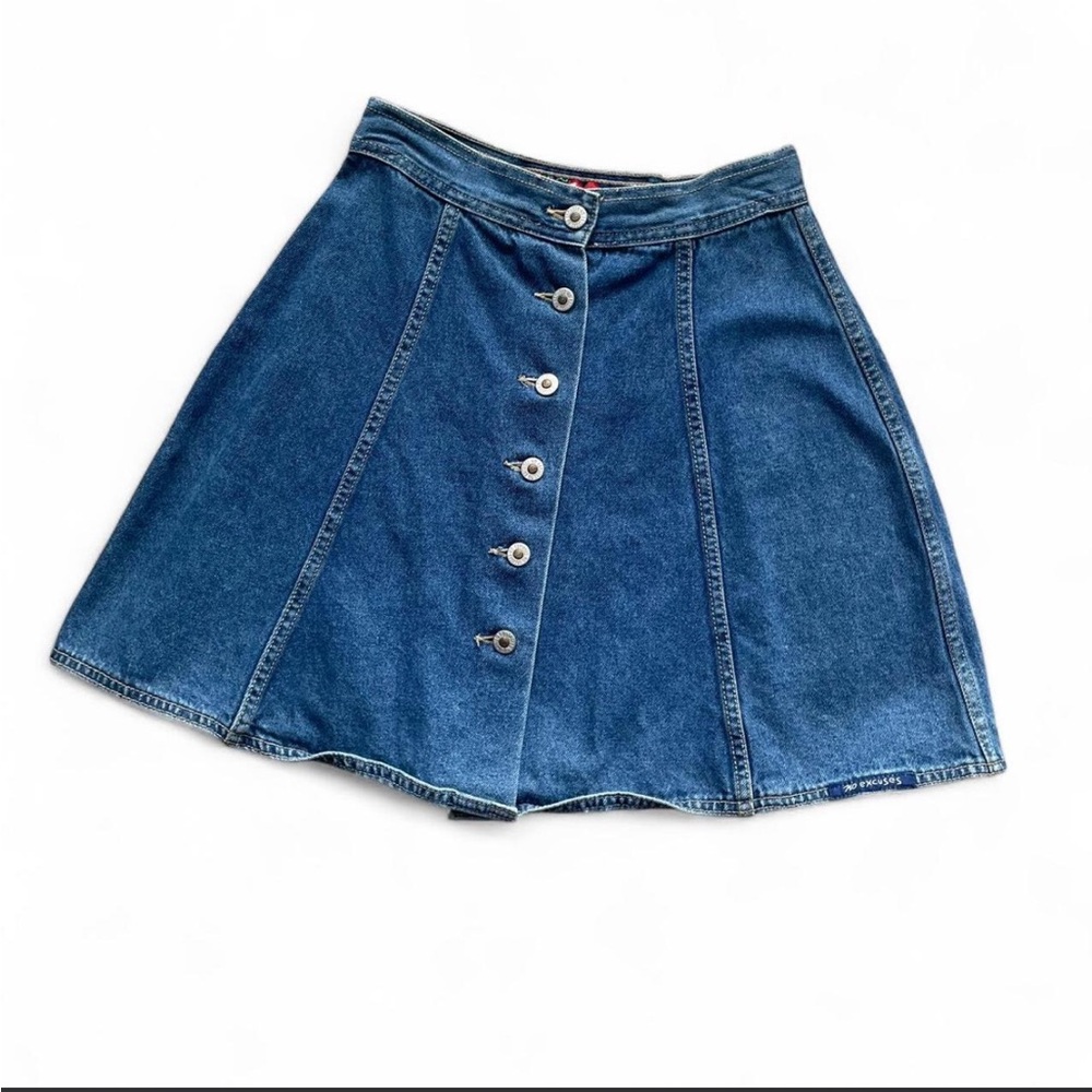 Vintage y2k NO EXCUSES button fly denim skirt mini midi skirt femme fatale  25”